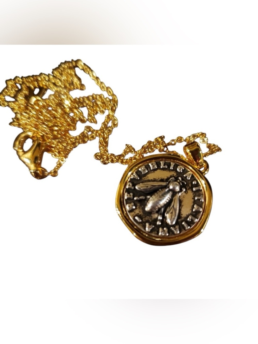 Gold and Silver Bee Pendant Necklace